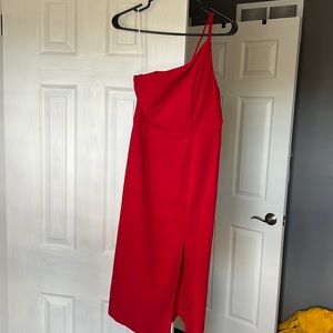 Never been worn HELLO MOLLY red one shoulder spaghetti strap dress.